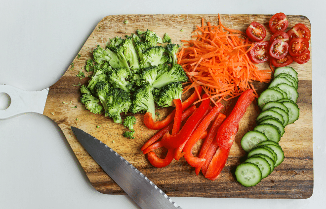 chopped vegetables on a cutting board