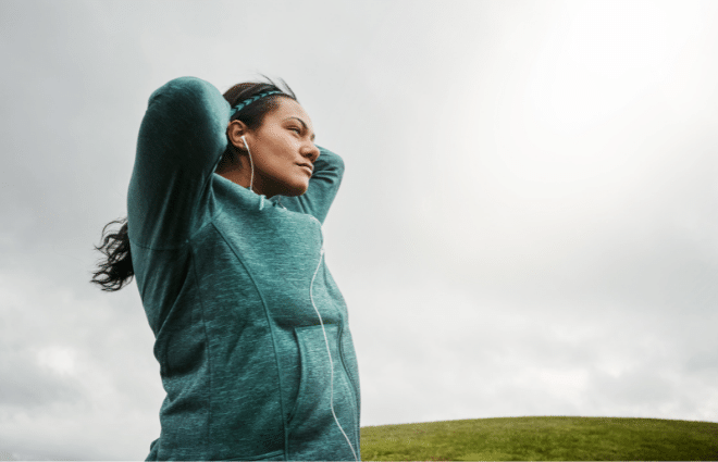 Woman focusing mentally while running a race